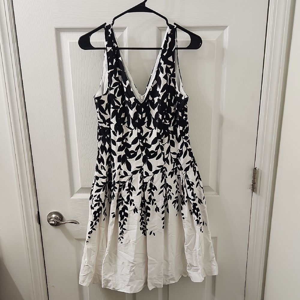 Ralph Lauren Black and White Leaf Midi Dress
